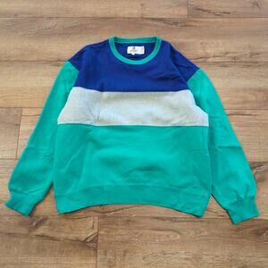 VTG Norsport Colorblock Men's Large Sweatshirt Retro Grandpa Bright Teal Blue